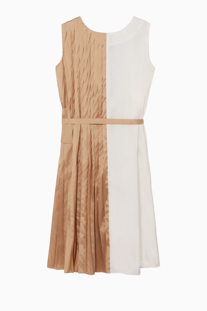 Pleated Patch Pocket Dress, Neutral