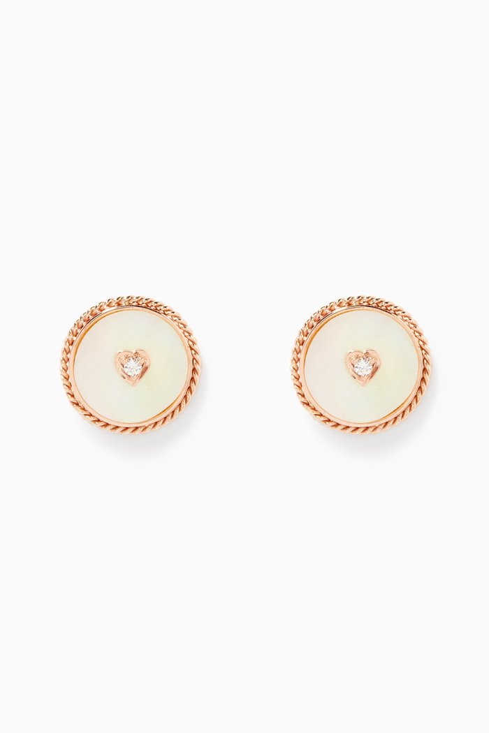

Heart Deera Mother Of Pearl Stud Earrings, Rose gold