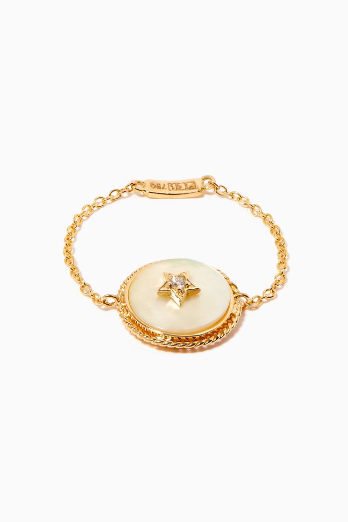 

Star Deera Mother of Pearl Chain Ring in 18kt Yellow Gold