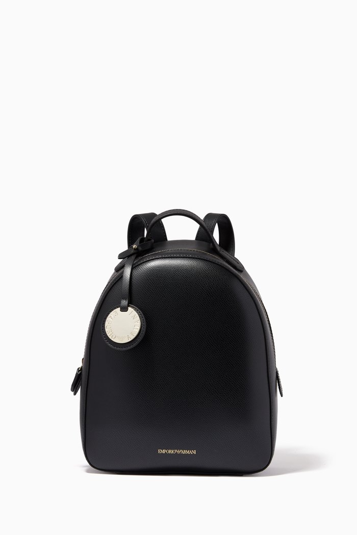 

Charm Tag Leatherette Backpack, Black