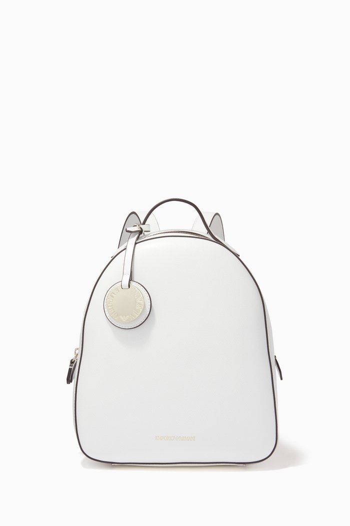 

Charm Tag Leatherette Backpack, White