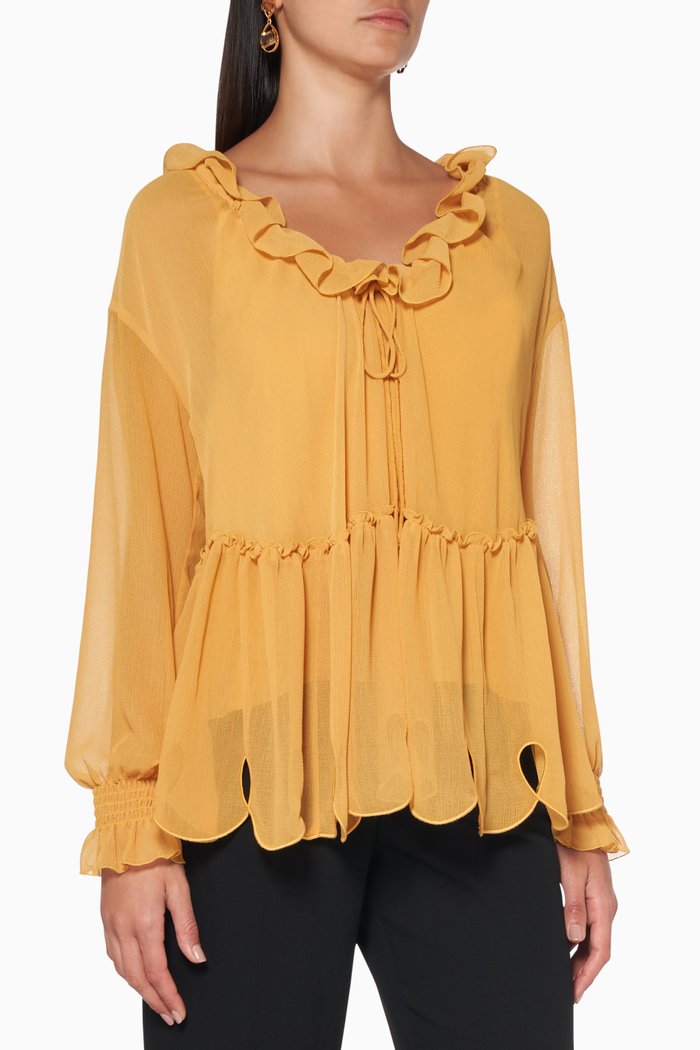 

Ruffled Chiffon Blouse, Gold