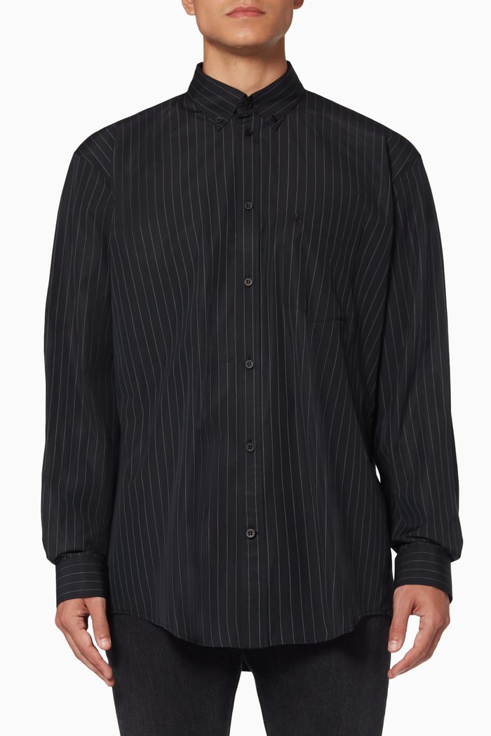 

Symbolic Pinstripe Cotton-Poplin Shirt, Black