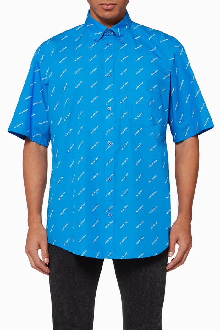 

Logo Print Cotton Poplin Shirt, Blue