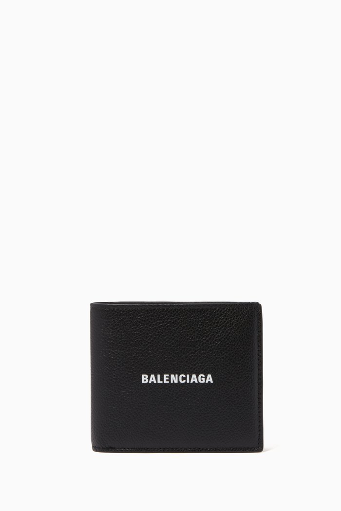 Square Bi-Fold Calfskin Wallet, Black