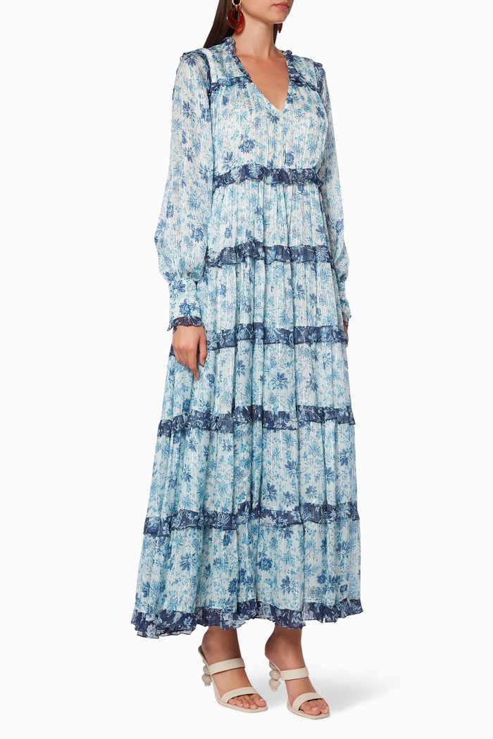 

Floral Ruffled Tier Dress, Blue