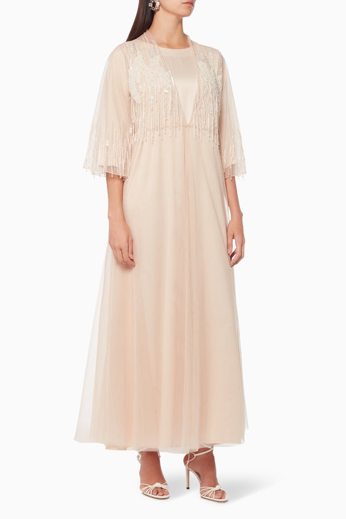 

Tulle Layered Beaded Abaya & Dress, Pink