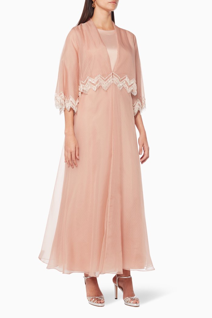 

Tulle & Organza Beaded Abaya & Dress, Neutral