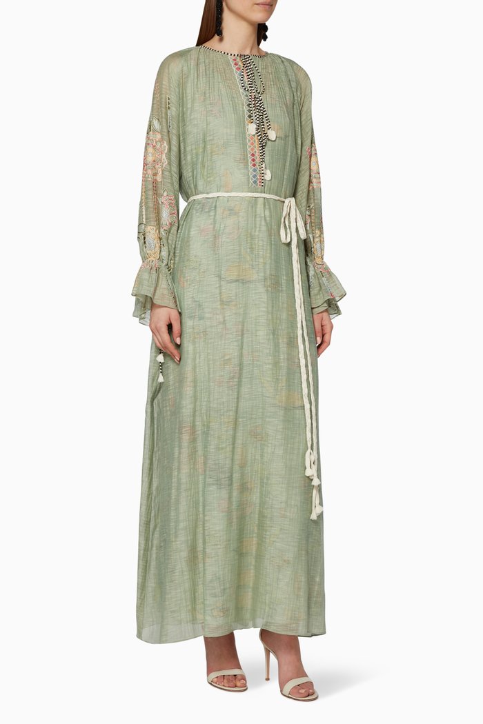 

Embroidered Silk Kaftan, Green