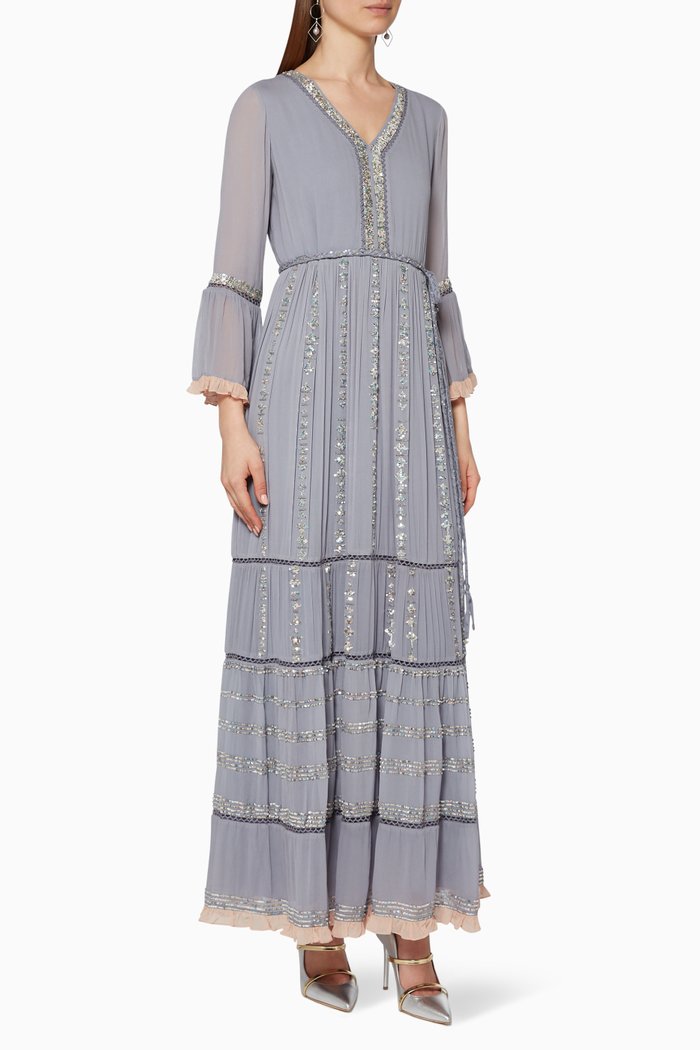 

Boho Sequin Tiered Dress, Blue