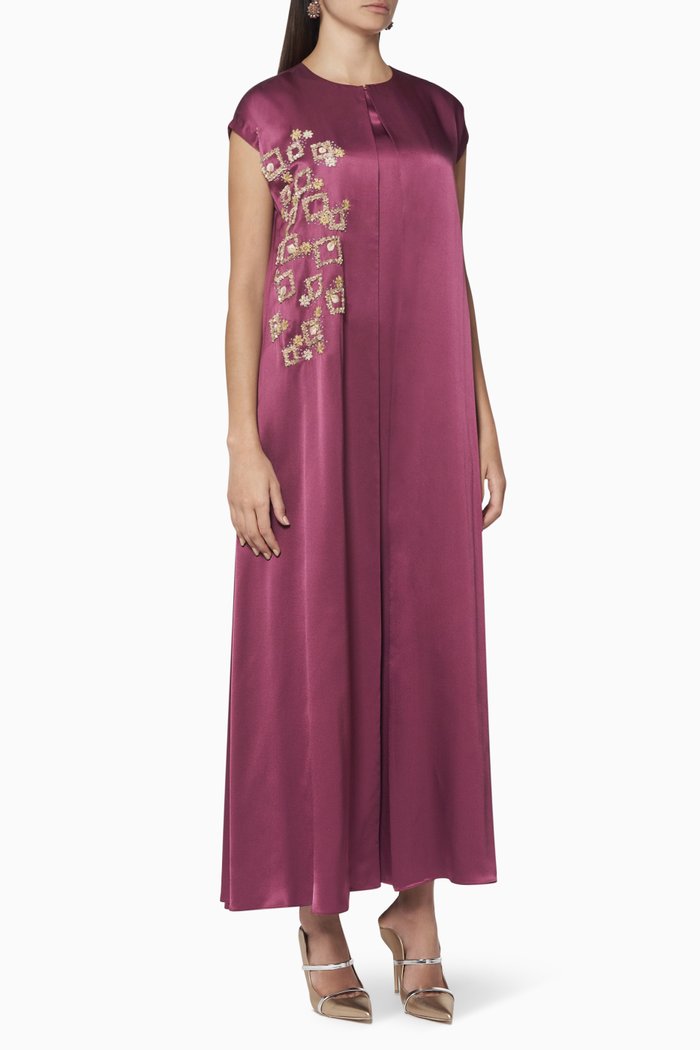 

Embroidered Satin Kaftan, Set of Two, Pink