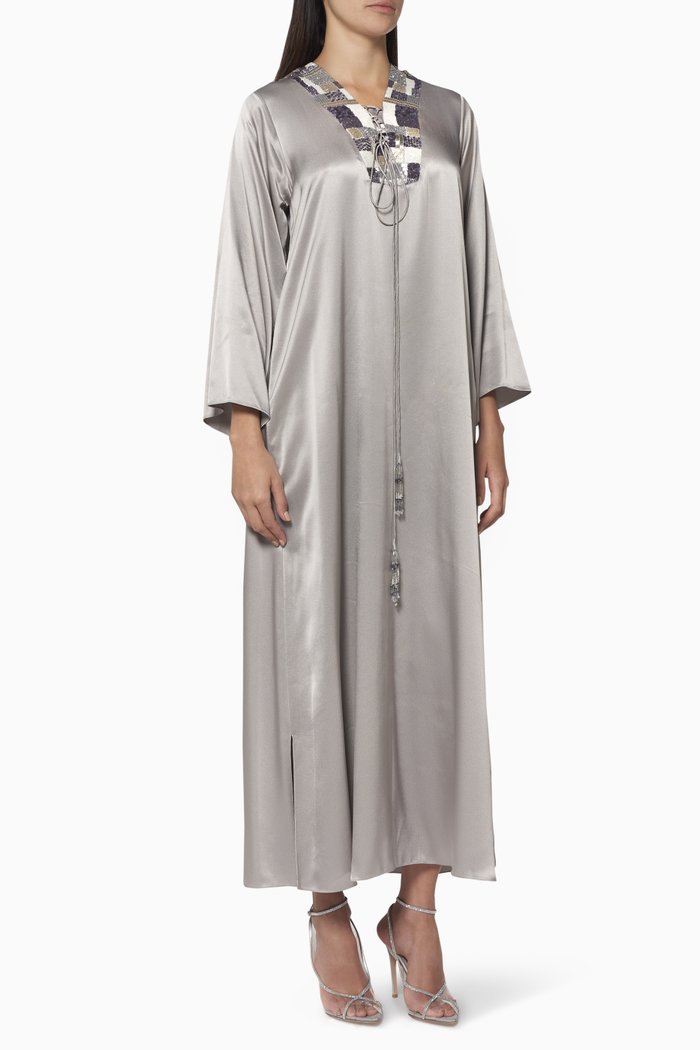 

Beaded Satin Kaftan, Grey