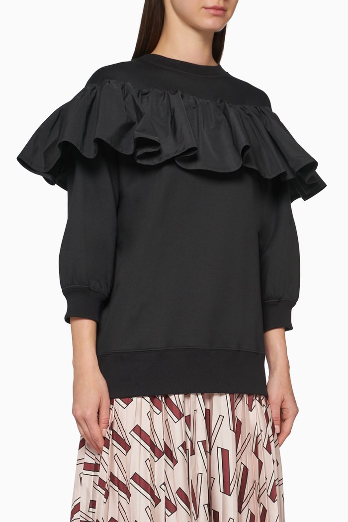 

Ruffled Jersey Sweatshirt, Black