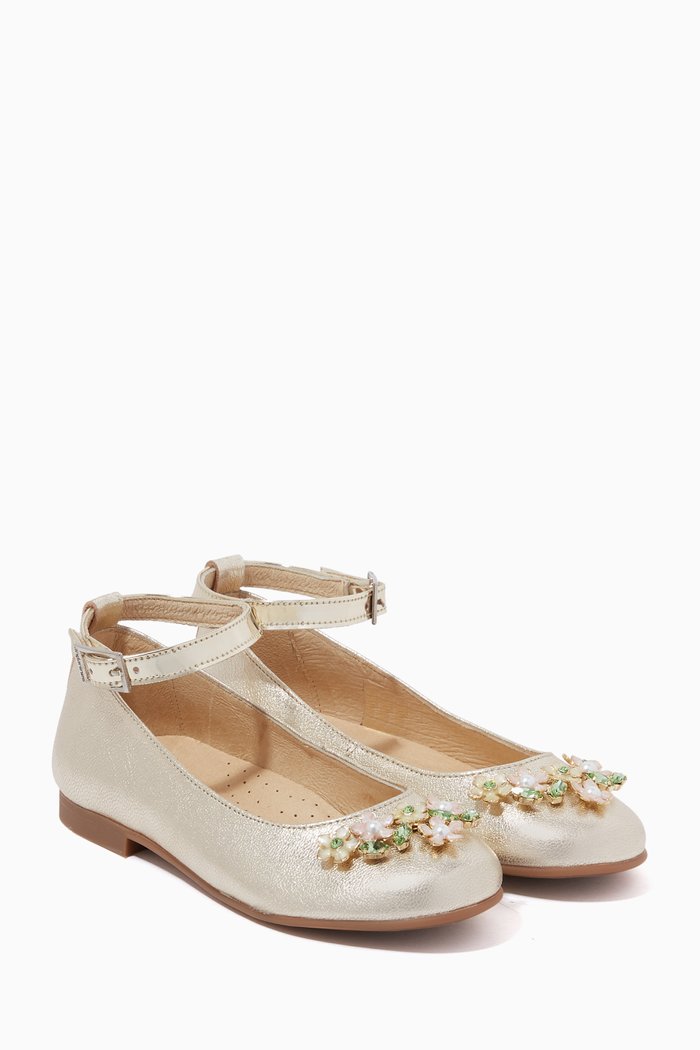 

Jewel Flowers Ballerina Pumps, Gold