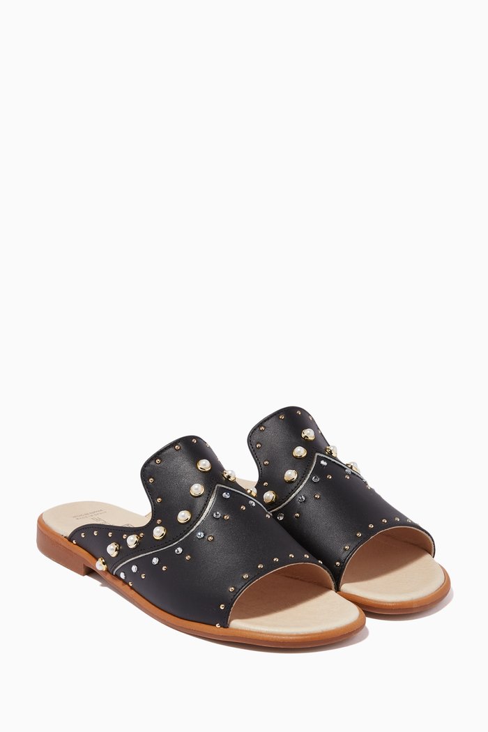 

Swarovski & Pearl Sandals in Leather, Black