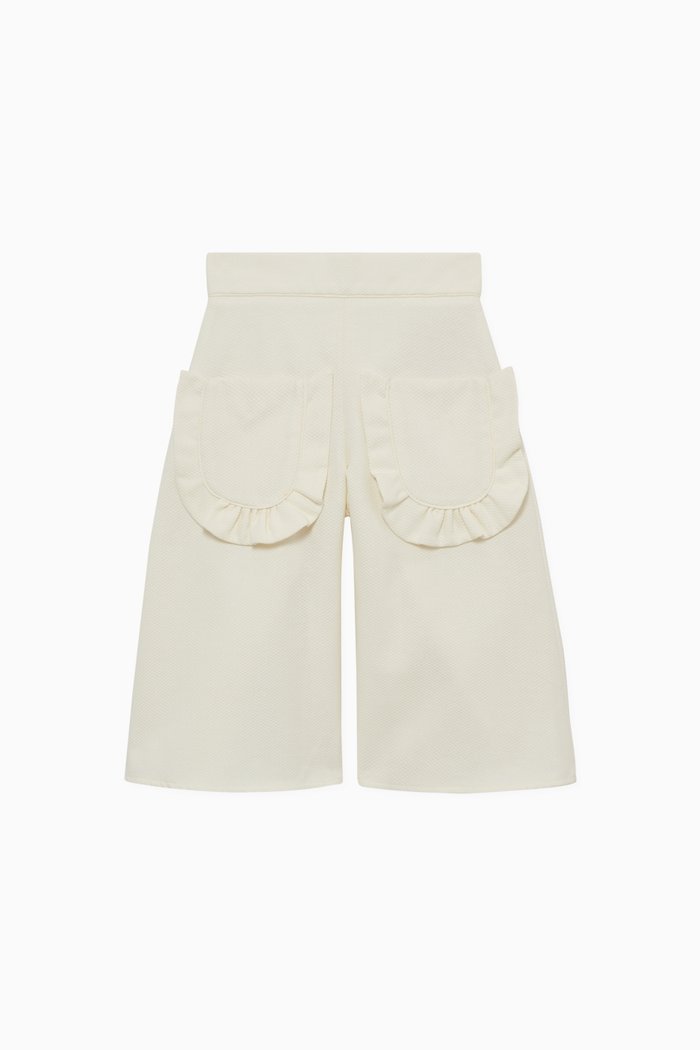 

Ruffled Pocket Wide-Leg Shorts, Neutral