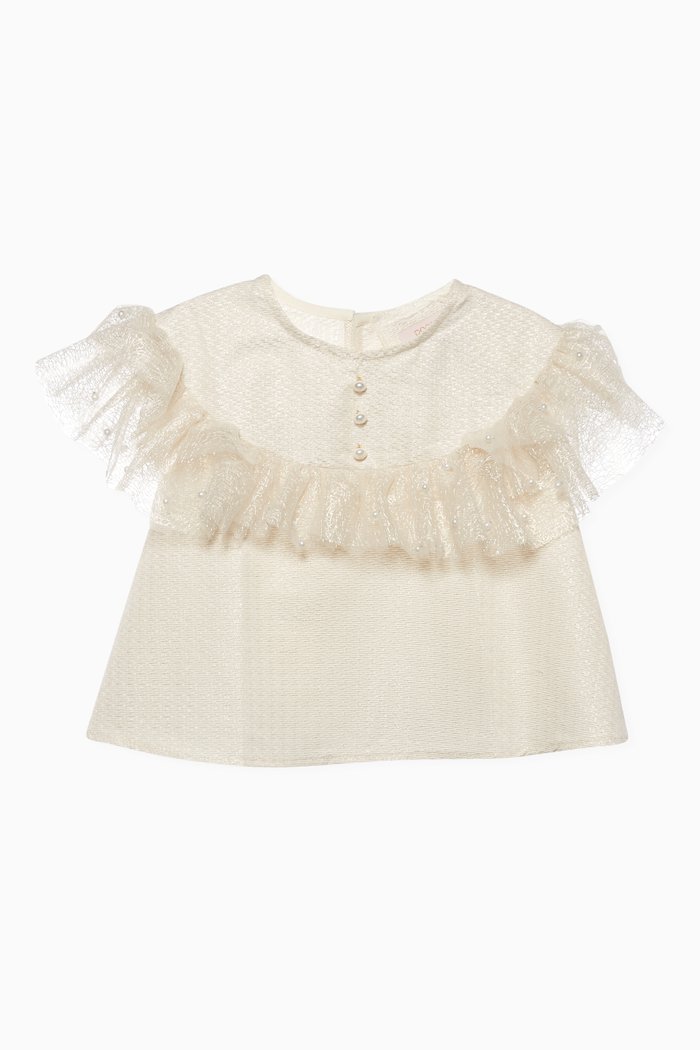

Ruffle-Trimmed Blouse, Neutral