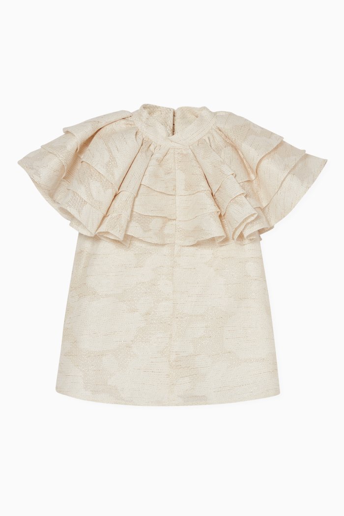 

Ruffled Jacquard Blouse, Neutral