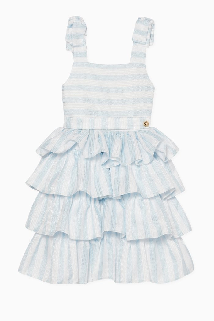 

Striped Sleeveless Tiered Dress, Blue