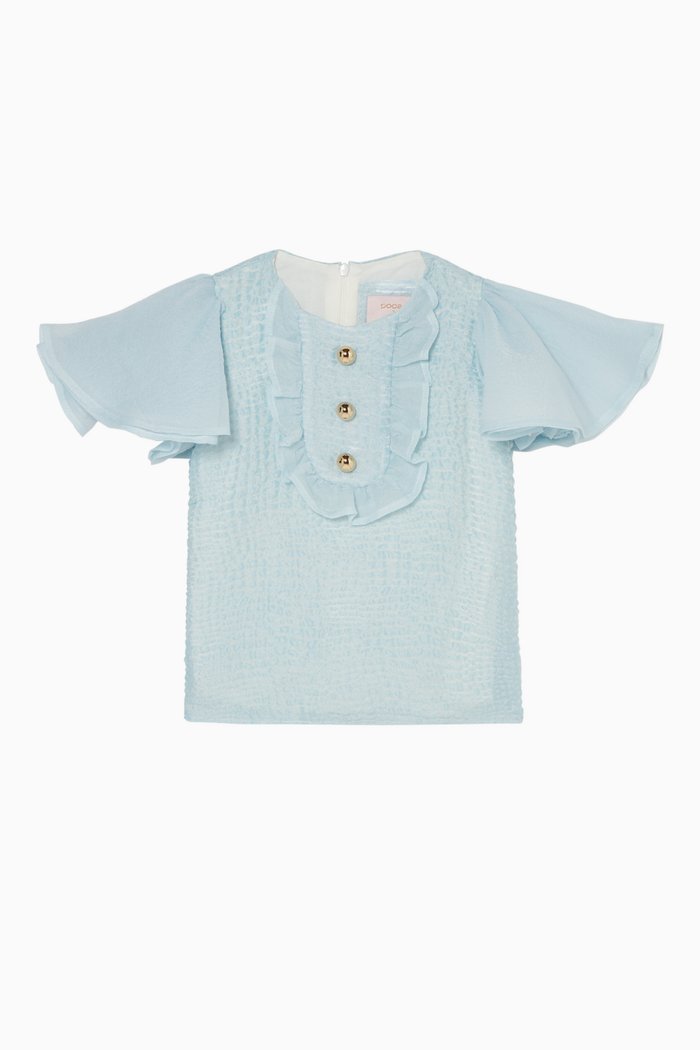 

Ruffled Jacquard Blouse, Blue