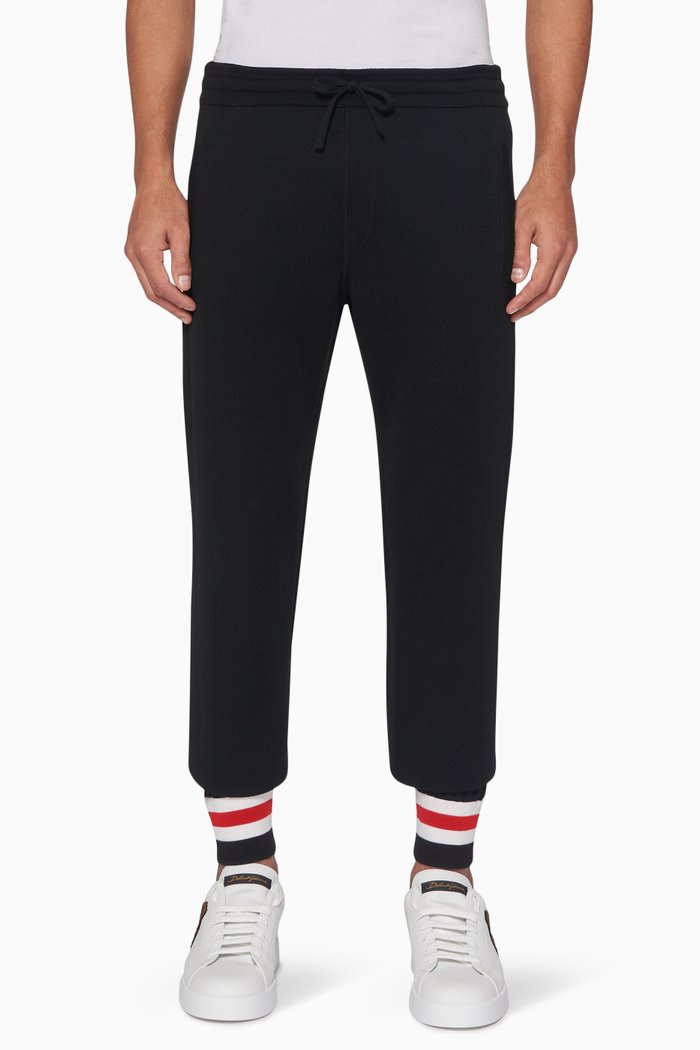 Striped Wool-Blend Track Pants, Black