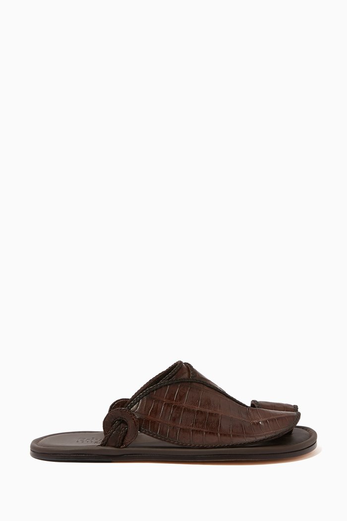 

Arabian Vela Crocodile Leather Sandals, Brown