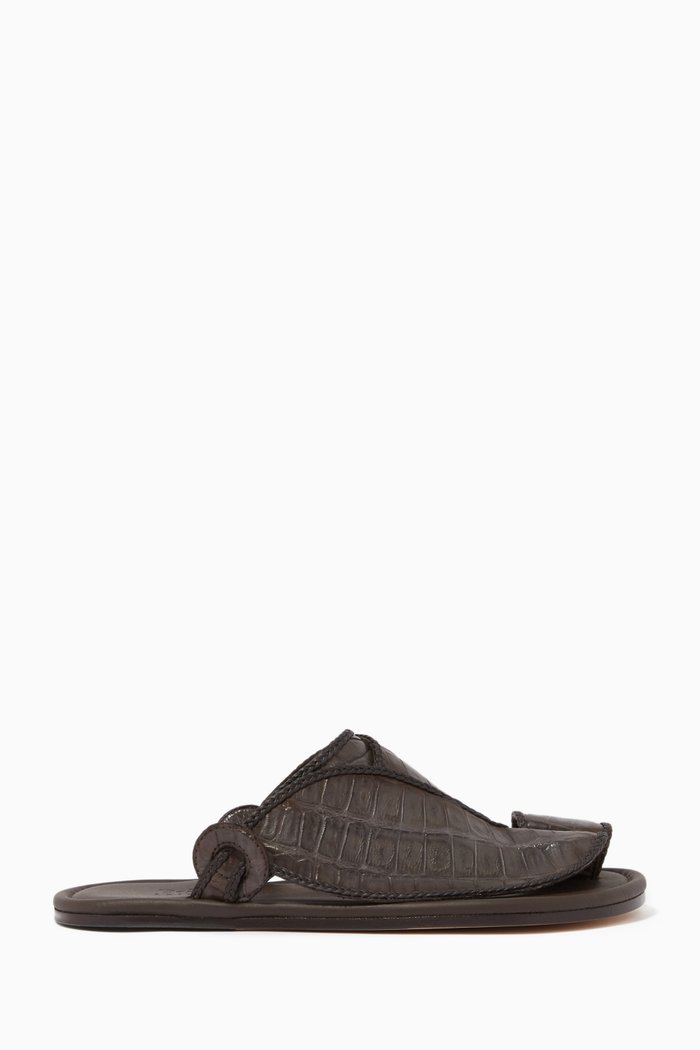 Arabian Crocodile-Embossed Vela Sandals, Grey