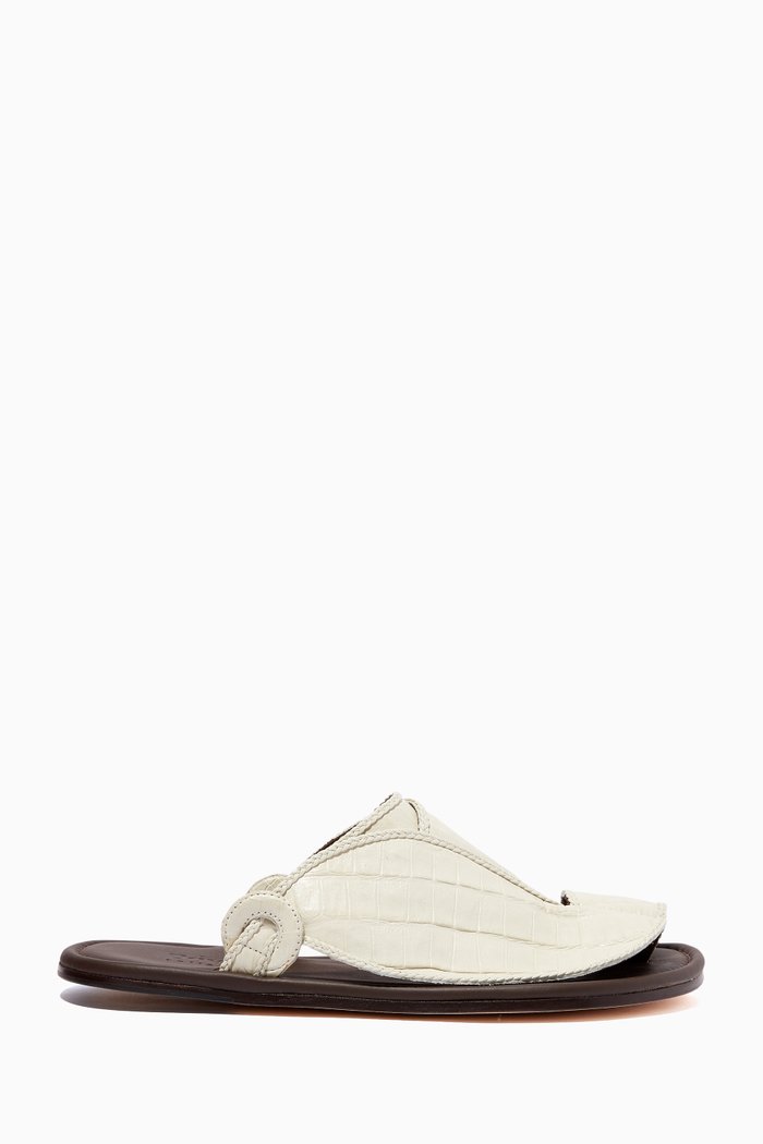 

Arabian Crocodile Leather Vela Sandals, White