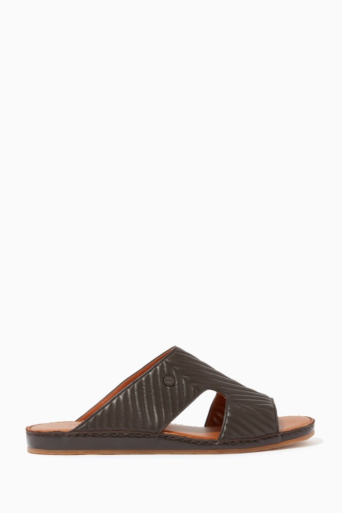 

Western Arca Matelasse Chevron Lambskin Sandals, Brown