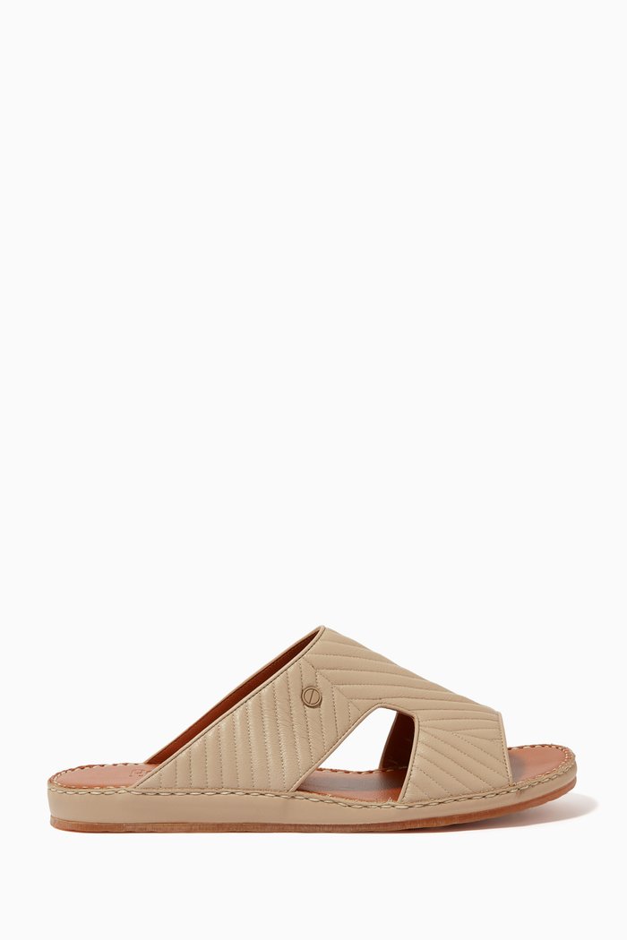 

Western Arca Matelasse Chevron Lambskin Sandals, Neutral