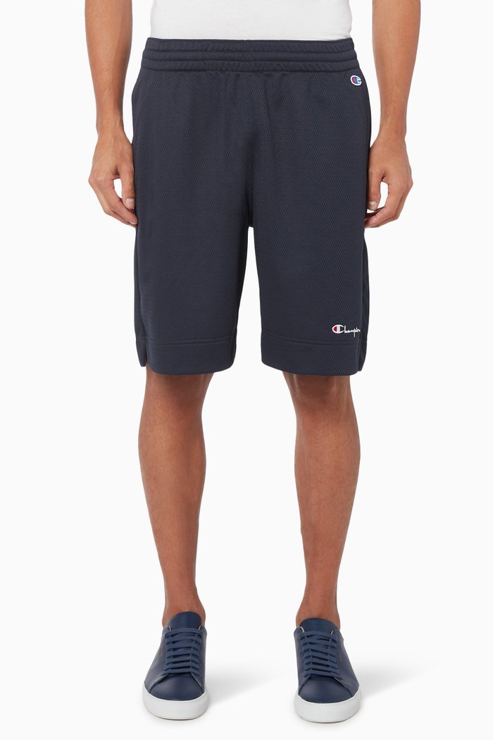 

Embroidered Logo Mesh Shorts, Blue