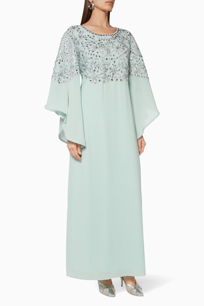 

Mirror Embroidered Belted Kaftan, Green
