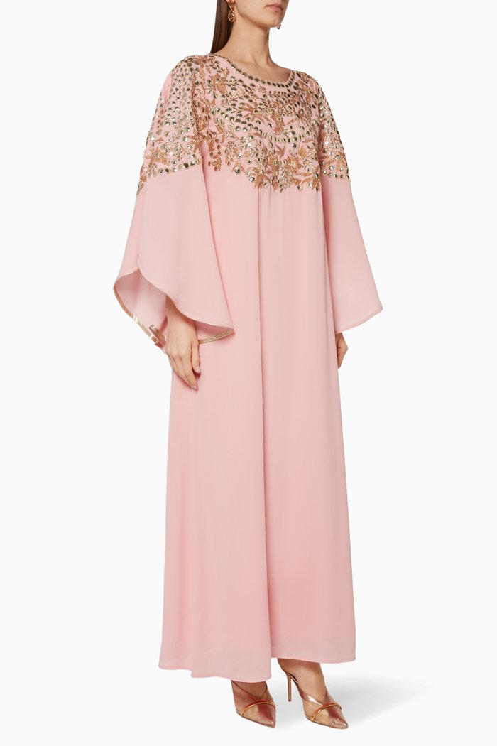 

Mirror Embroidered Belted Kaftan, Pink