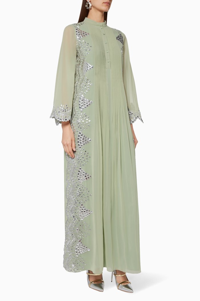 

Mirror Embroidered Crepe Jalabiya, Green