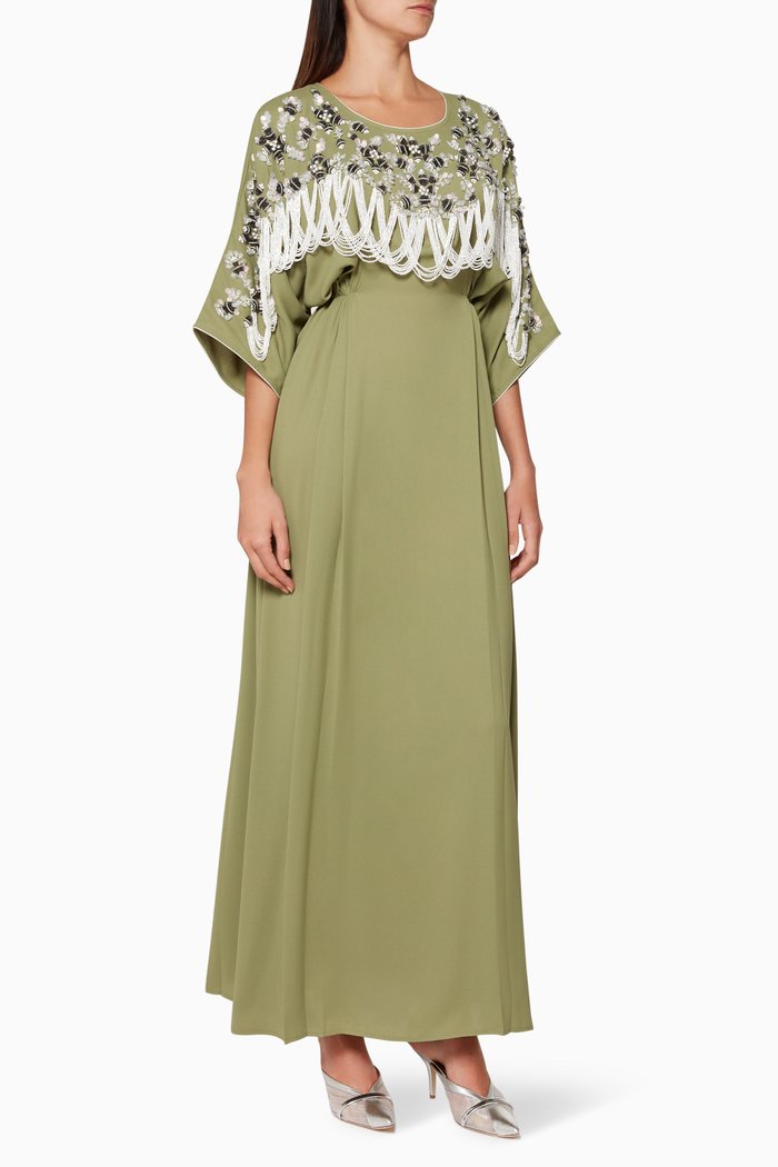 

Embroidered Overlay Kaftan, Green