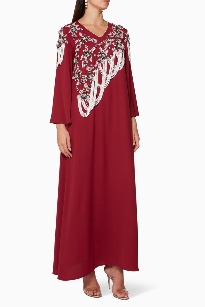 

Embroidered Flared Sleeve Kaftan, Burgundy