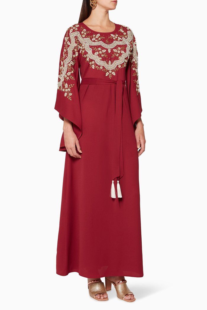 

Embroidered Belted Kaftan, Burgundy