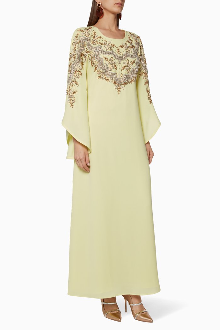 

Embroidered Belted Kaftan, Yellow