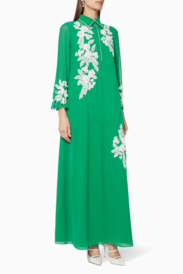 

Floral Embellished Shirt Dress, Green