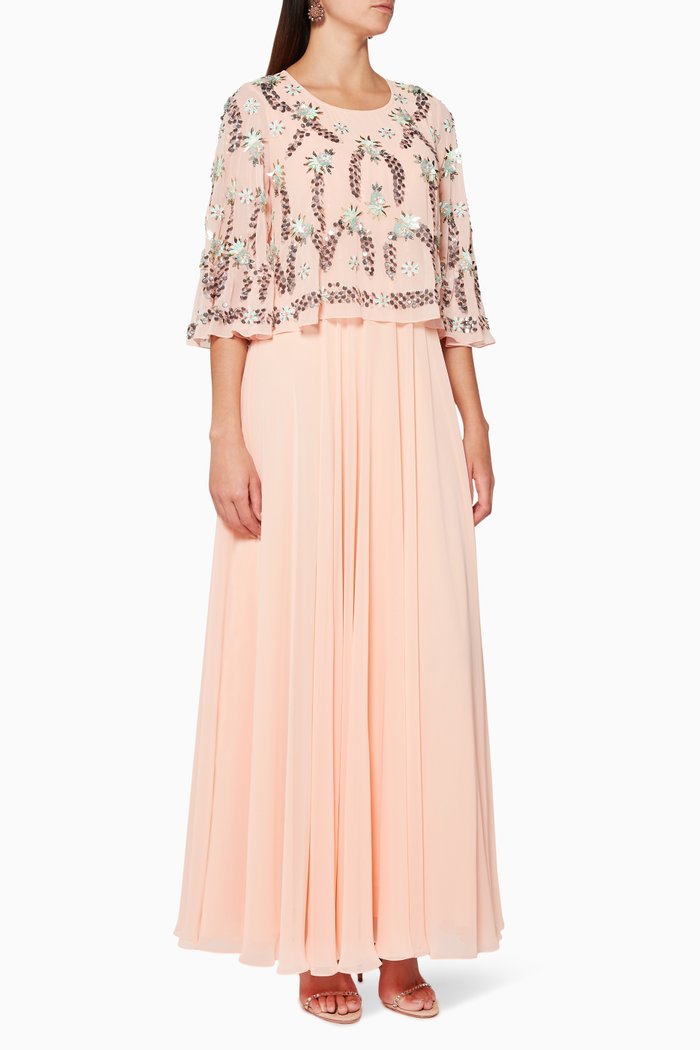 

Embroidered Cape Dress, Pink