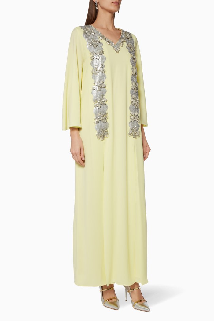 

Sequin Embroidered Crepe Kaftan, Yellow