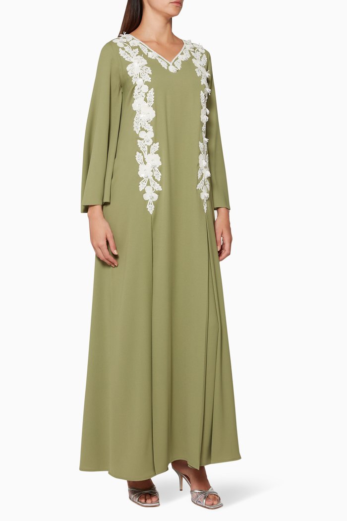 

Embroidered Flared Sleeve Kaftan, Green