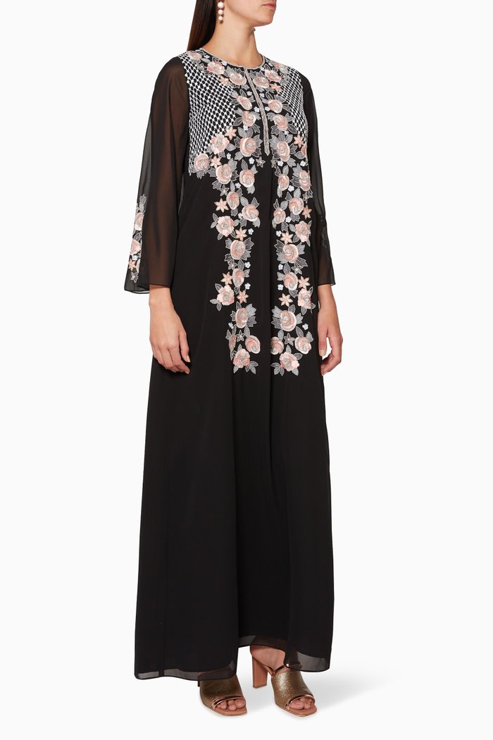 

Embroidered Belted Jalabiya, Black