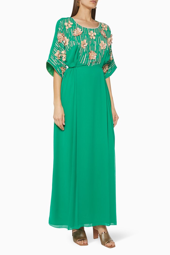 

Floral Sequin Embellished Kaftan, Green