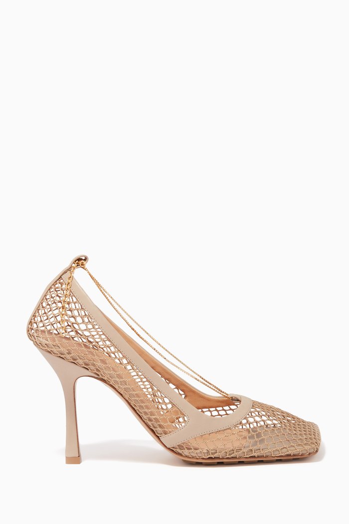

Mesh & Leather Stretch Pumps, Neutral
