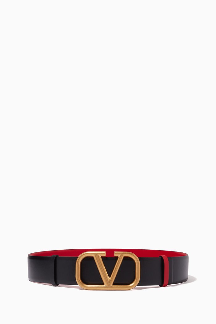 

Valentino Garavani VLOGO Reversible Belt in Glossy Leather, 40mm, Black