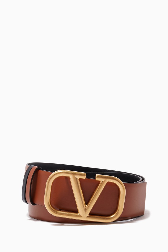 Valentino Garavani VLOGO Reversible Belt in Glossy Leather, 40mm, Brown