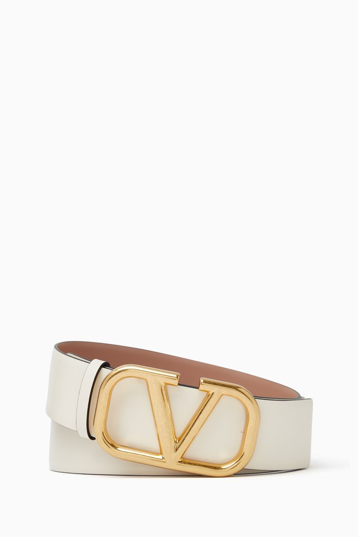 

Valentino Garavani VLOGO Reversible Belt in Leather, 40mm, Neutral