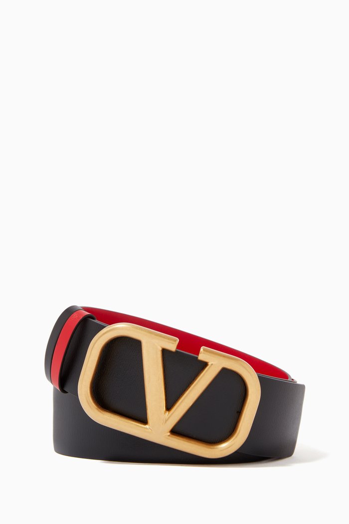 

Valentino Garavani VLOGO Reversible Belt in Glossy Leather, 40mm, Red