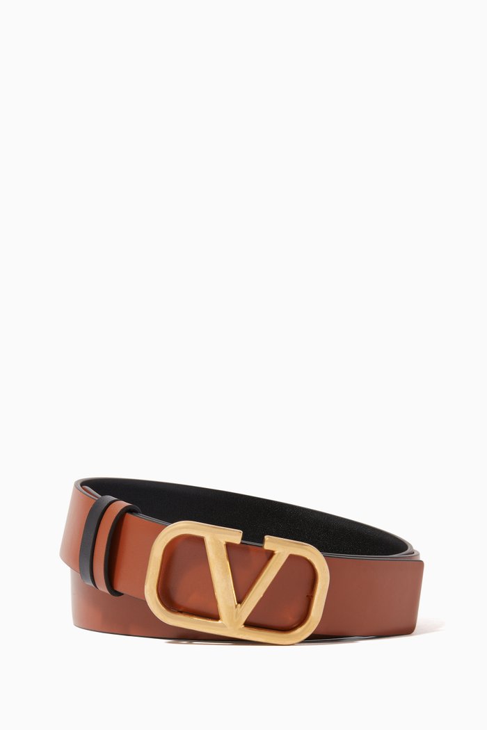 

Valentino Garavani VLOGO Reversible Glossy Calfskin 30mm Belt, Brown